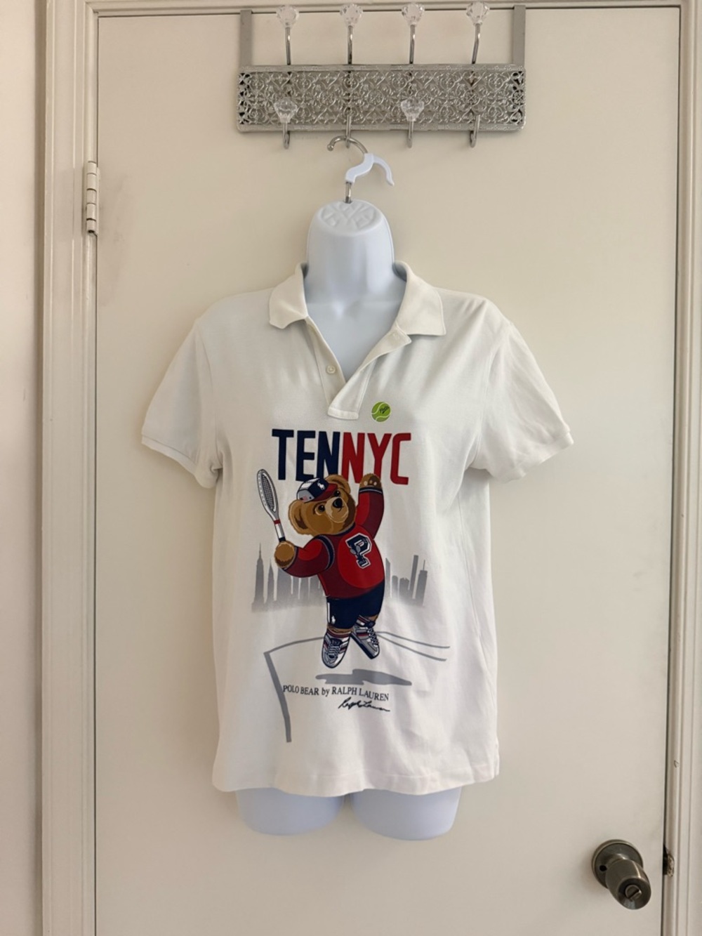 Ralph Lauren White Polo Bear Tennis Polo Shirt 100% Cotton